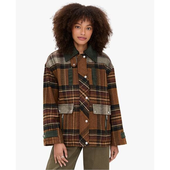 Anthropologie BlankNYC Brown Green Situationship Plaid Shirt Jacket NWT Size L - Picture 4 of 16